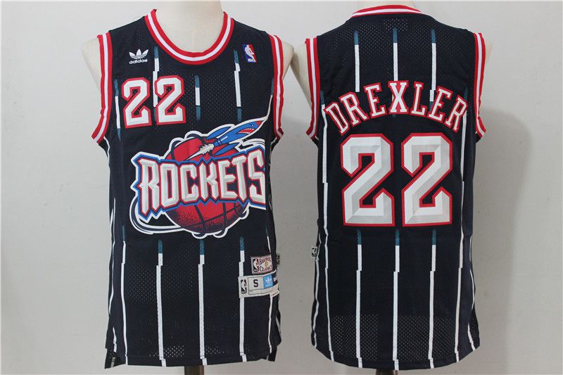 Men Houston Rockets 22 Drexler Navy Blue Throwback NBA Jersey